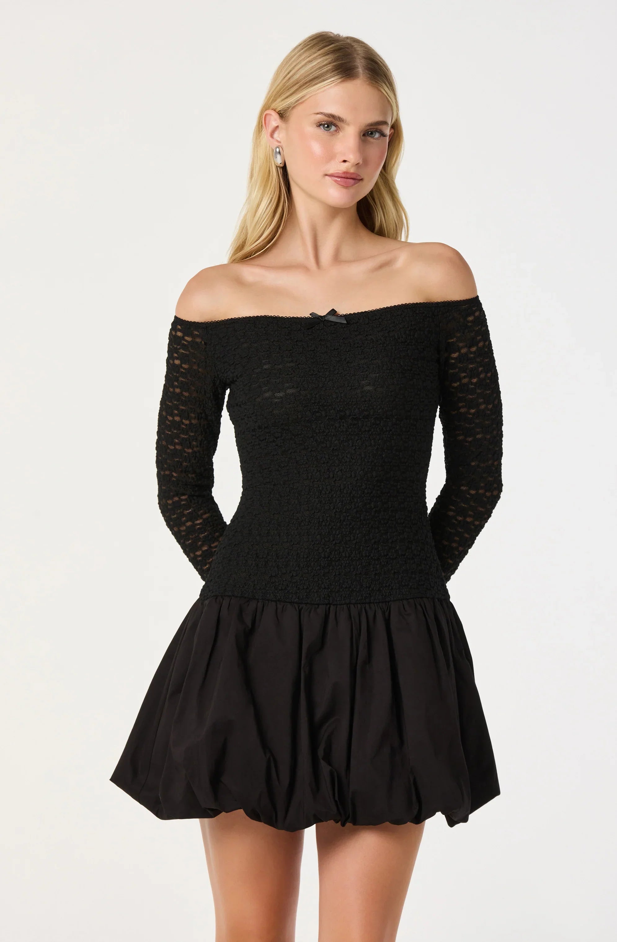Lbruh Off Shoulder Mixed Media Dress