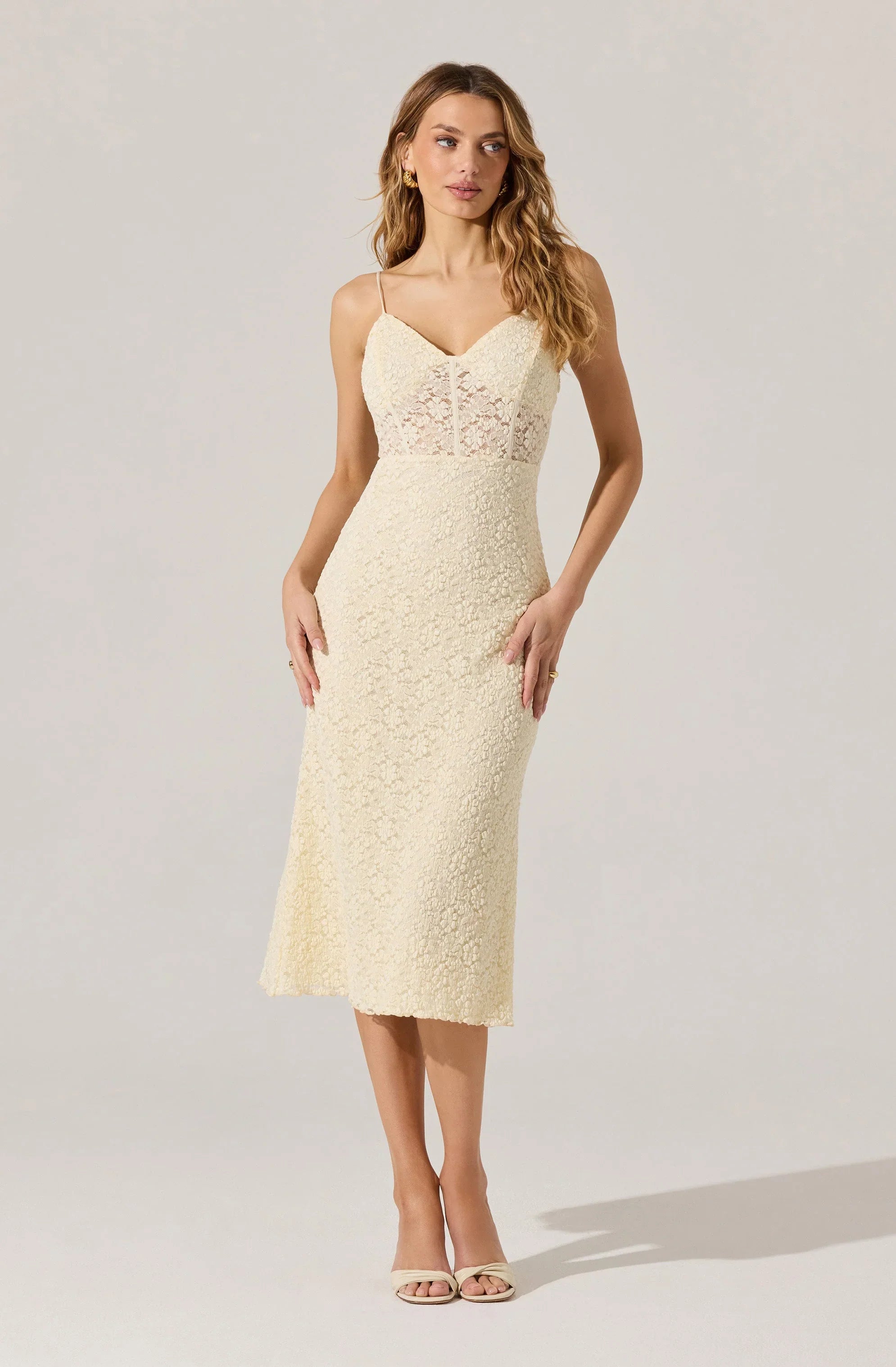 Lbruh Floral Lace Knit Midi Dress