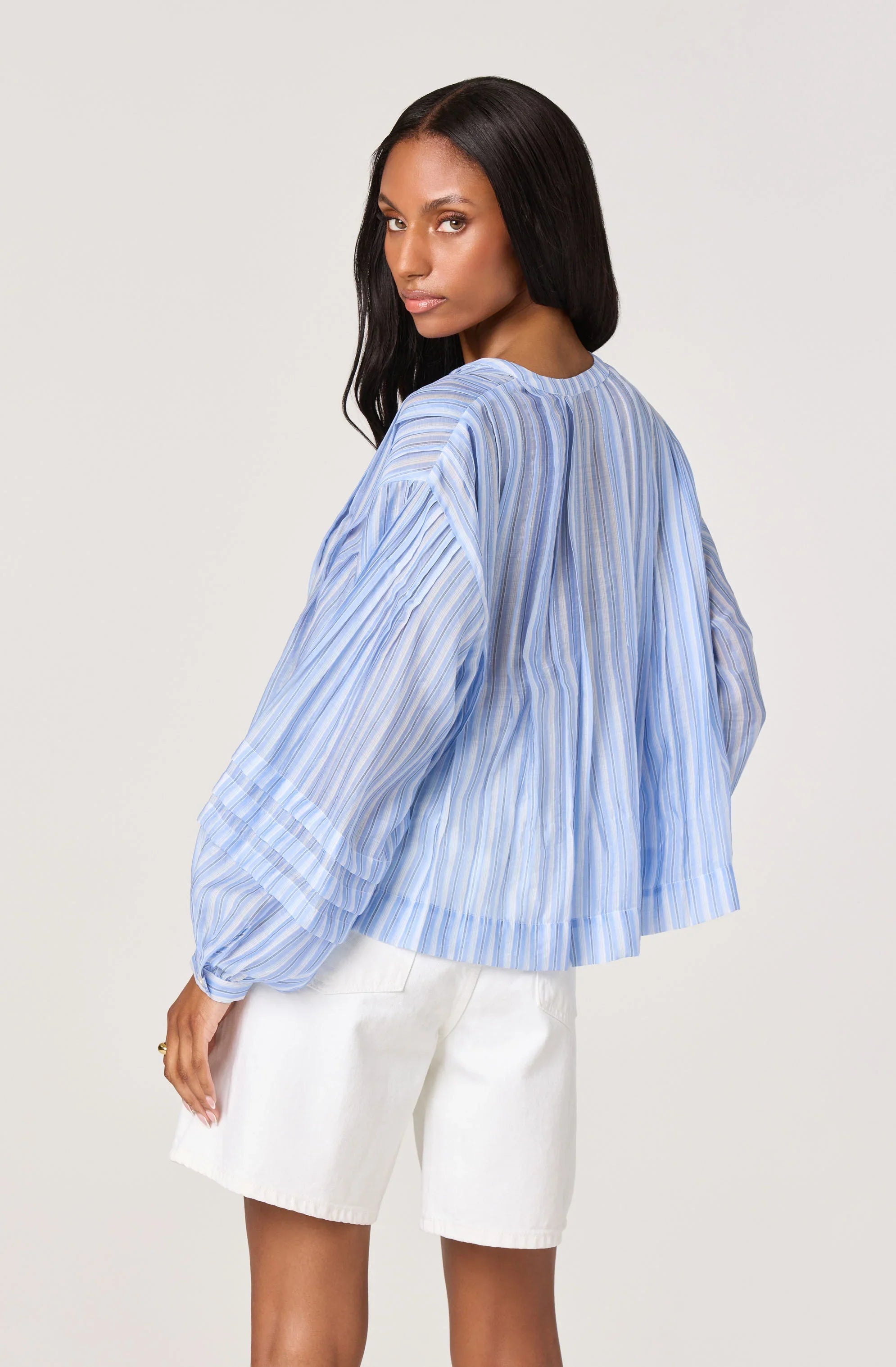 Inixyf Ericka Striped Balloon Sleeve Blouse