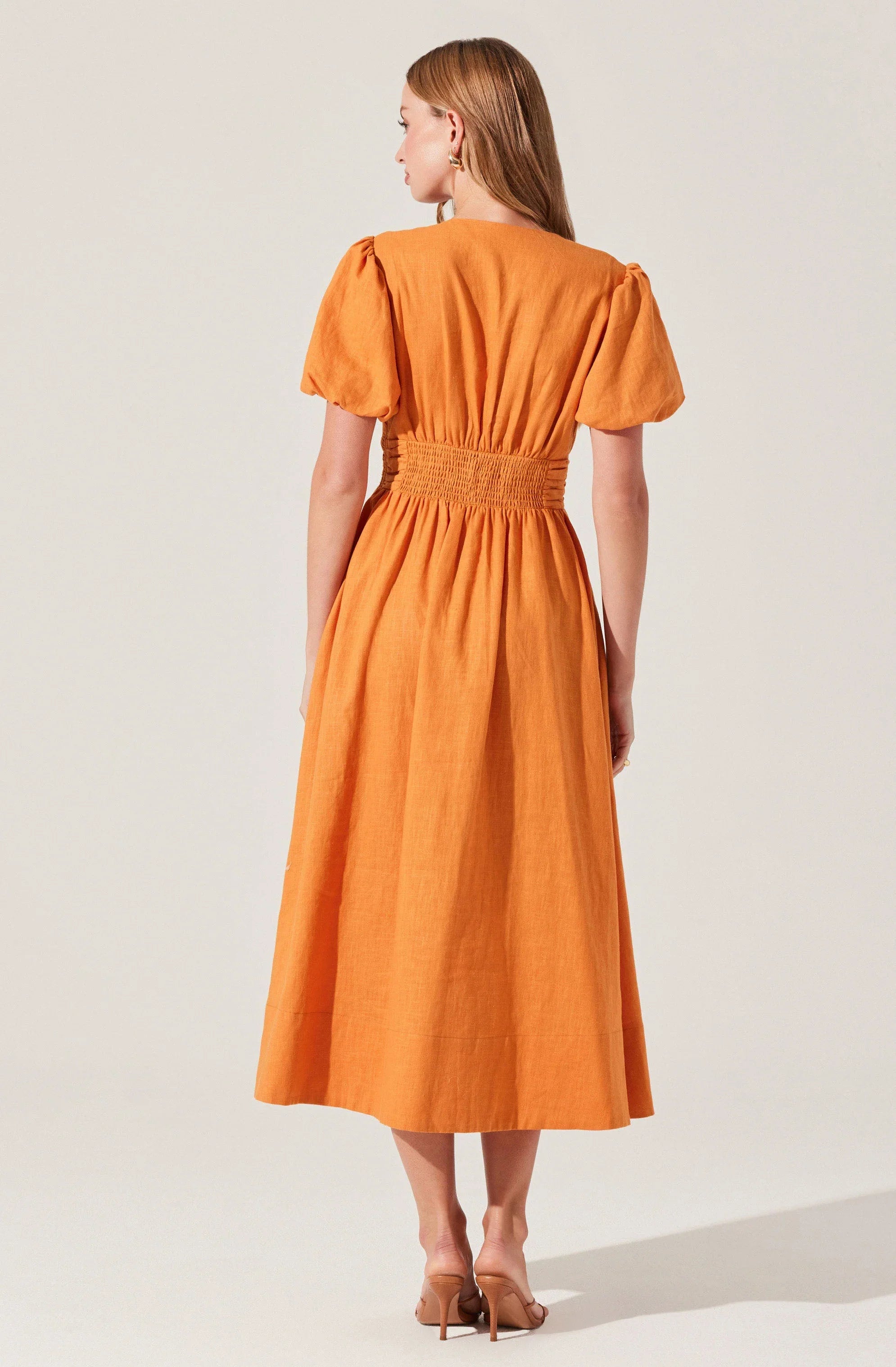Lbruh Citrine Linen Bow Front Midi Dress