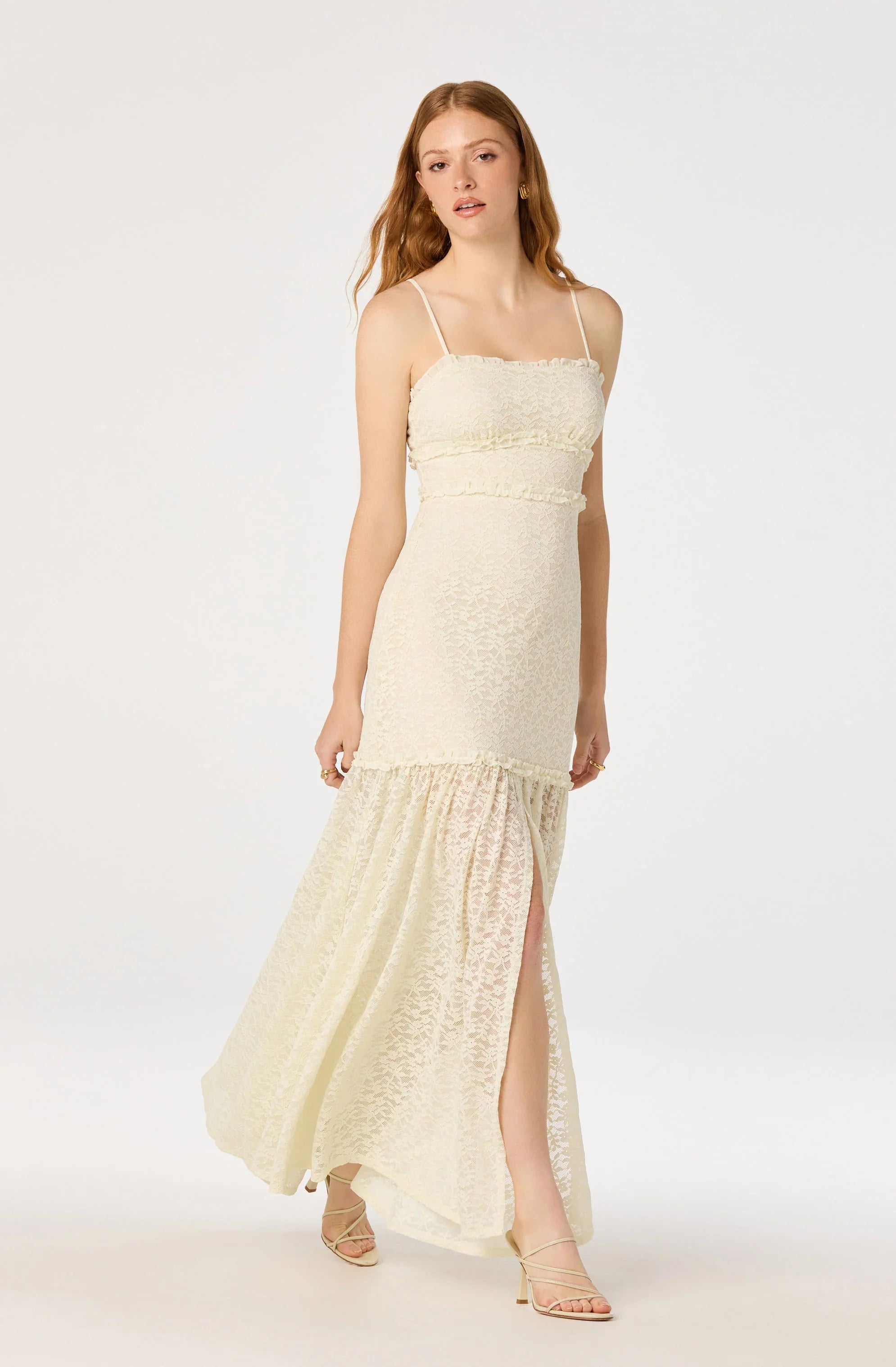 Inixyf Ruffle Tiered Lace Maxi Dress