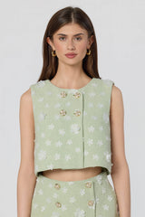 Inixyf Janell Floral Applique Cropped Vest