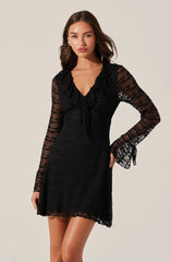 Lbruh Ruffle V-Neck Lace Mini Dress