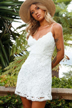 Zahara Lace Overlay Thin Strap Mini Dress White