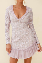Isabella Long Sleeve Open Back Lace Dress Blush