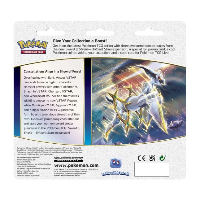 Pokémon TCG: Sword & Shield-Brilliant Stars 3 Booster Packs, Coin & Leafeon Promo Card