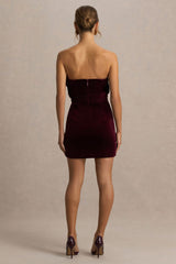 Polly | Burgundy Velvet Ruffled Strapless Mini Dress
