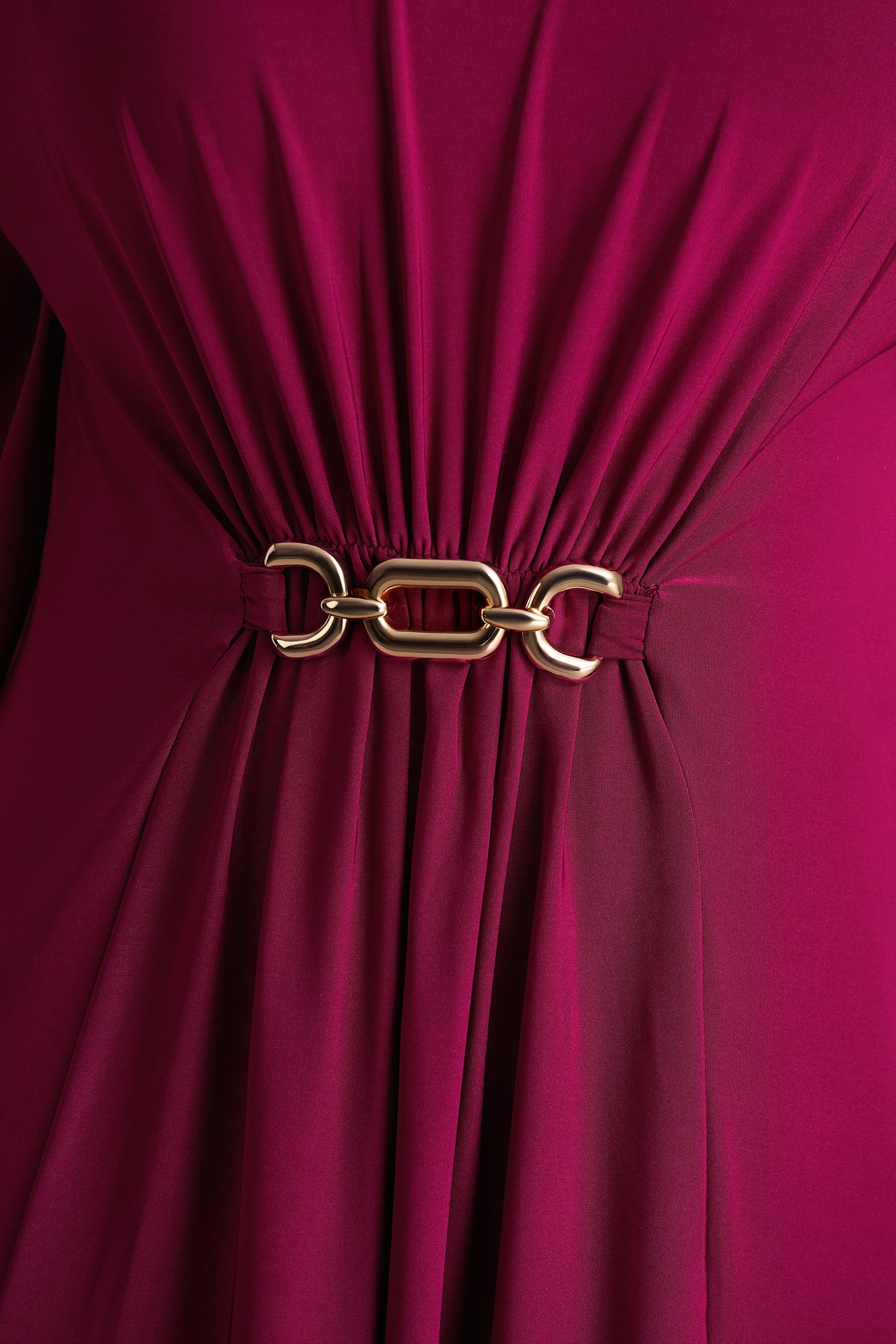 Olessia | Burgundy Belted Gathered Cape-Sleeve Maxi Dress
