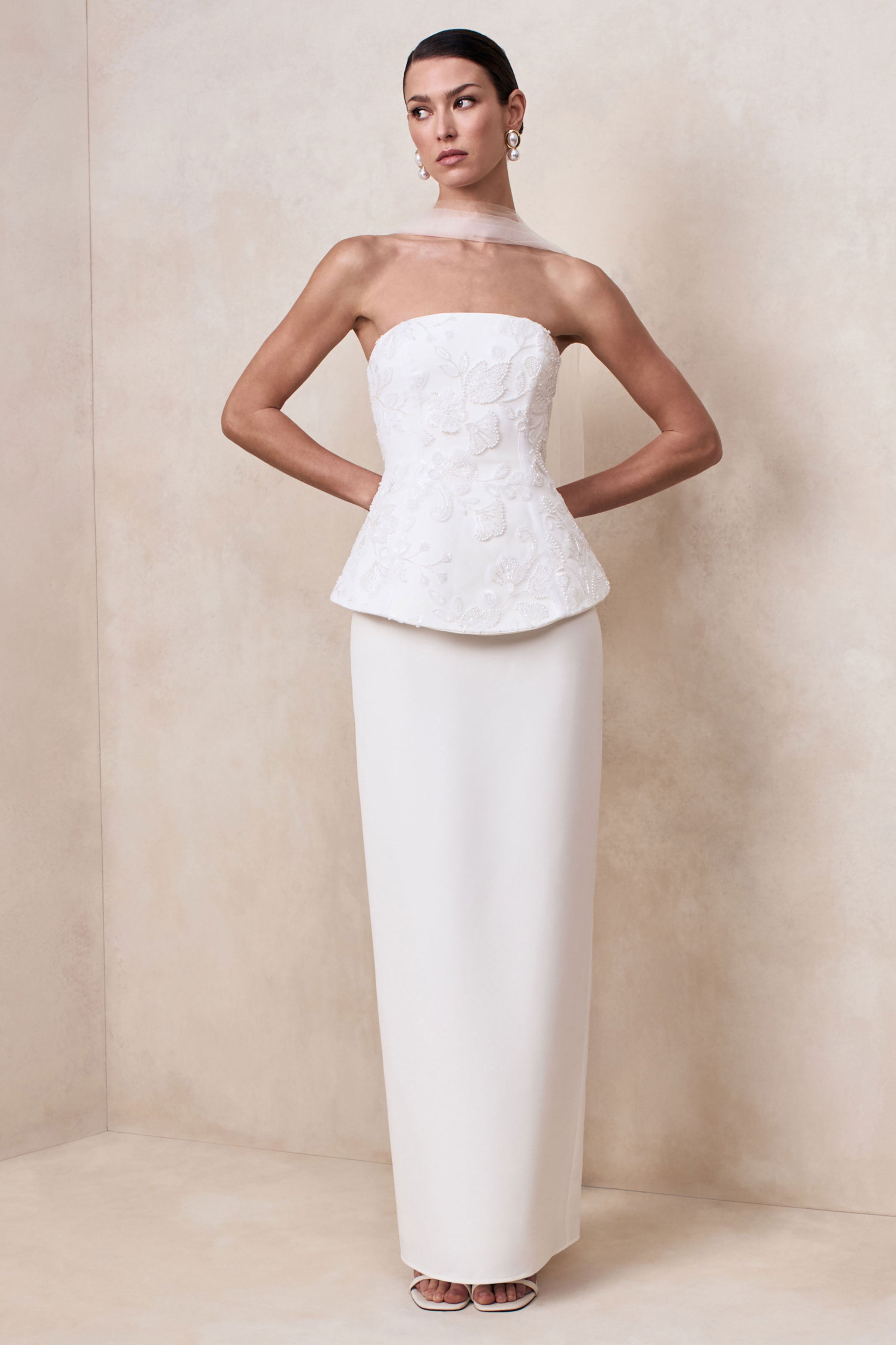 Naira | White Satin Bandeau Corset Maxi Dress