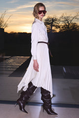 Naxos | Cream Satin Shirt Maxi Dress With Pleated Skirt