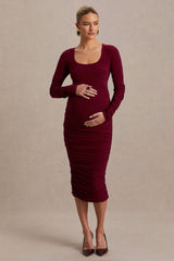 Saffron | Berry Scoop-Neck Maternity Midi Dress