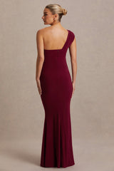 Mila | Burgundy Asymmetric-Neck Maternity Maxi Dress