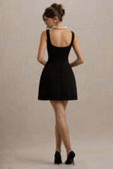Corey | Black & White Sweetheart Mini Dress With Bow Details
