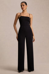 Raquel | Black Asymmetric-Neck Jumpsuit With Twisted Cape Detail