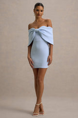 Sadie | Powder Blue Bow Bardot Mini Dress