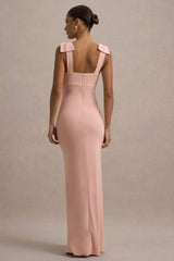 Evanna | Pink V-Neck Maxi Dress With Bow Straps