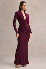 Tami | Plum Plunge-Neck Long Sleeve Maxi Dress