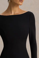 Caty | Black And White Long-Sleeved Maxi Dress With Asymmetric Drop-Waist