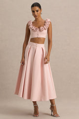 Sara | Baby Pink Midi Skirt With Buttons