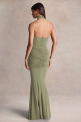 Hyla | Green High-Neck Maxi Dress With Sash-Detail