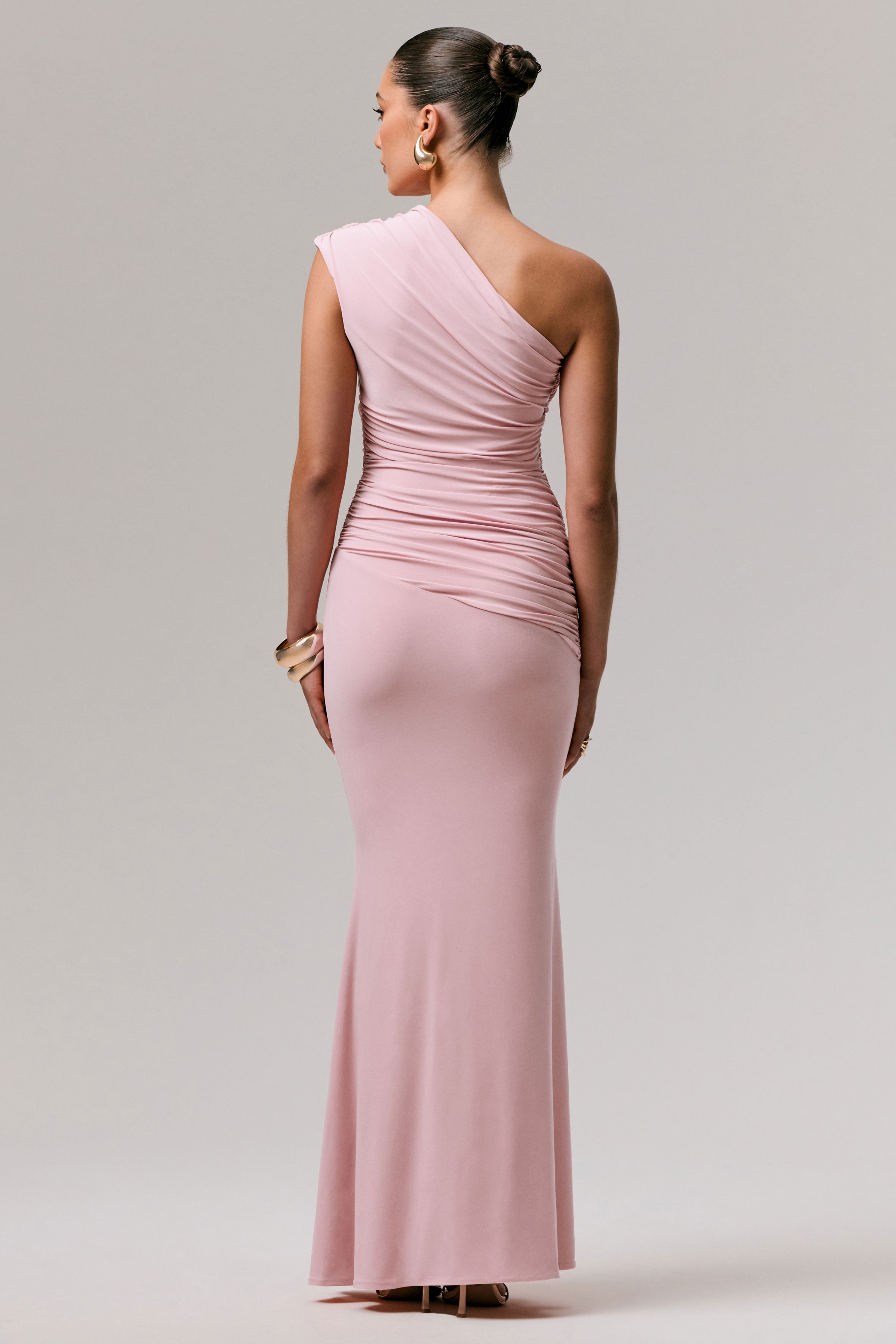 Mardi | Pink Asymmetric Maxi Dress With Ruching