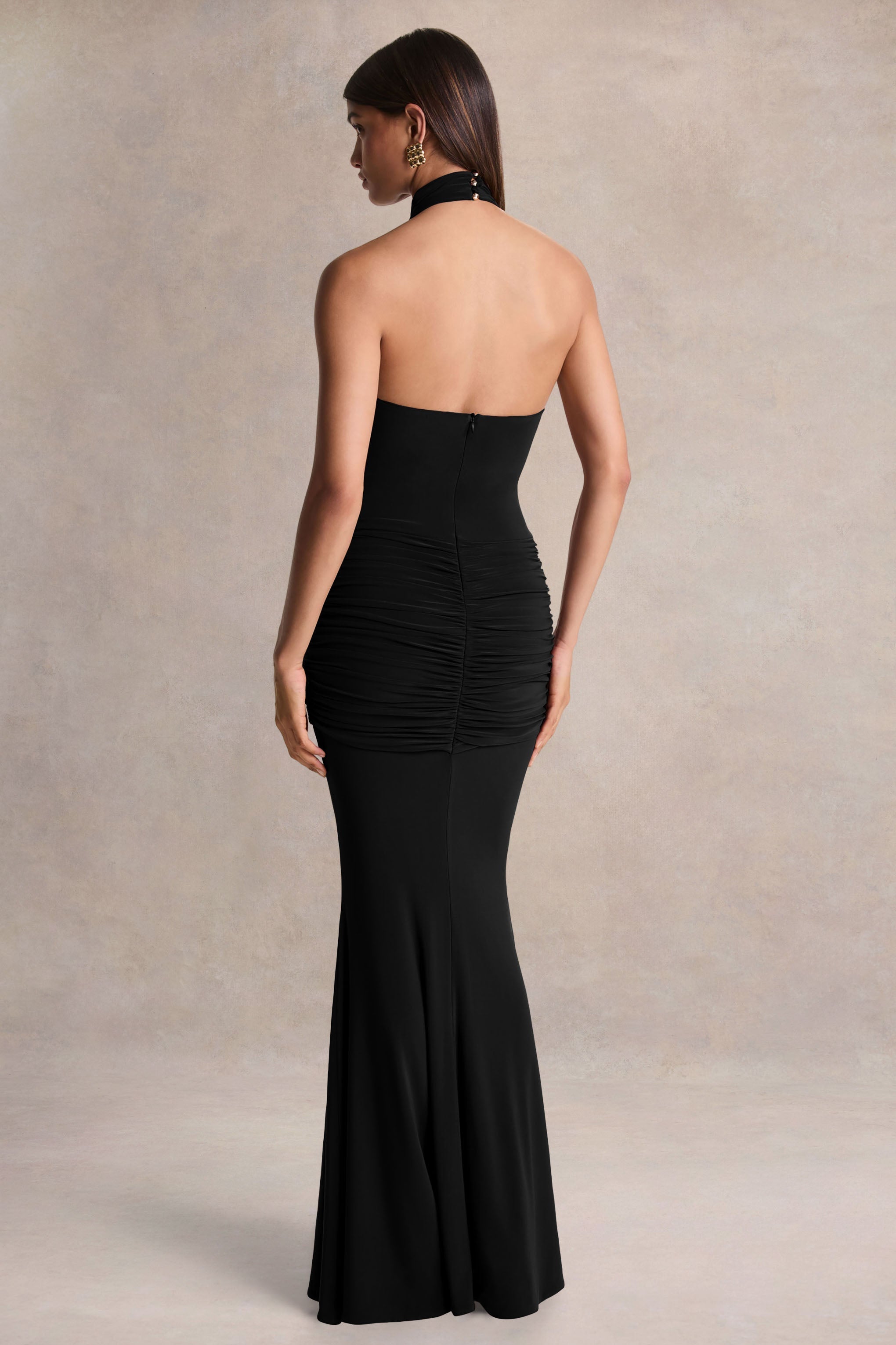 Hyla | Black High-Neck Maxi Dress With Sash-Detail