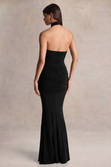 Hyla | Black High-Neck Maxi Dress With Sash-Detail