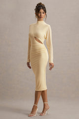 Pandora | Pale Lemon Long-Sleeve Maxi Dress With Cut-Out
