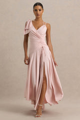 Julieta | Baby Pink Asymmetric-Neck Maxi Dress With Bow Detail And Open-Back