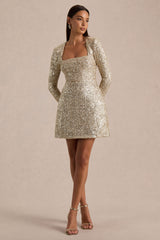 Invite | Gold Sequin Square-Neck Mini Dress