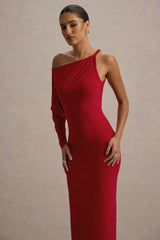 Floria | Red Draped One-Sleeve Maxi Dress