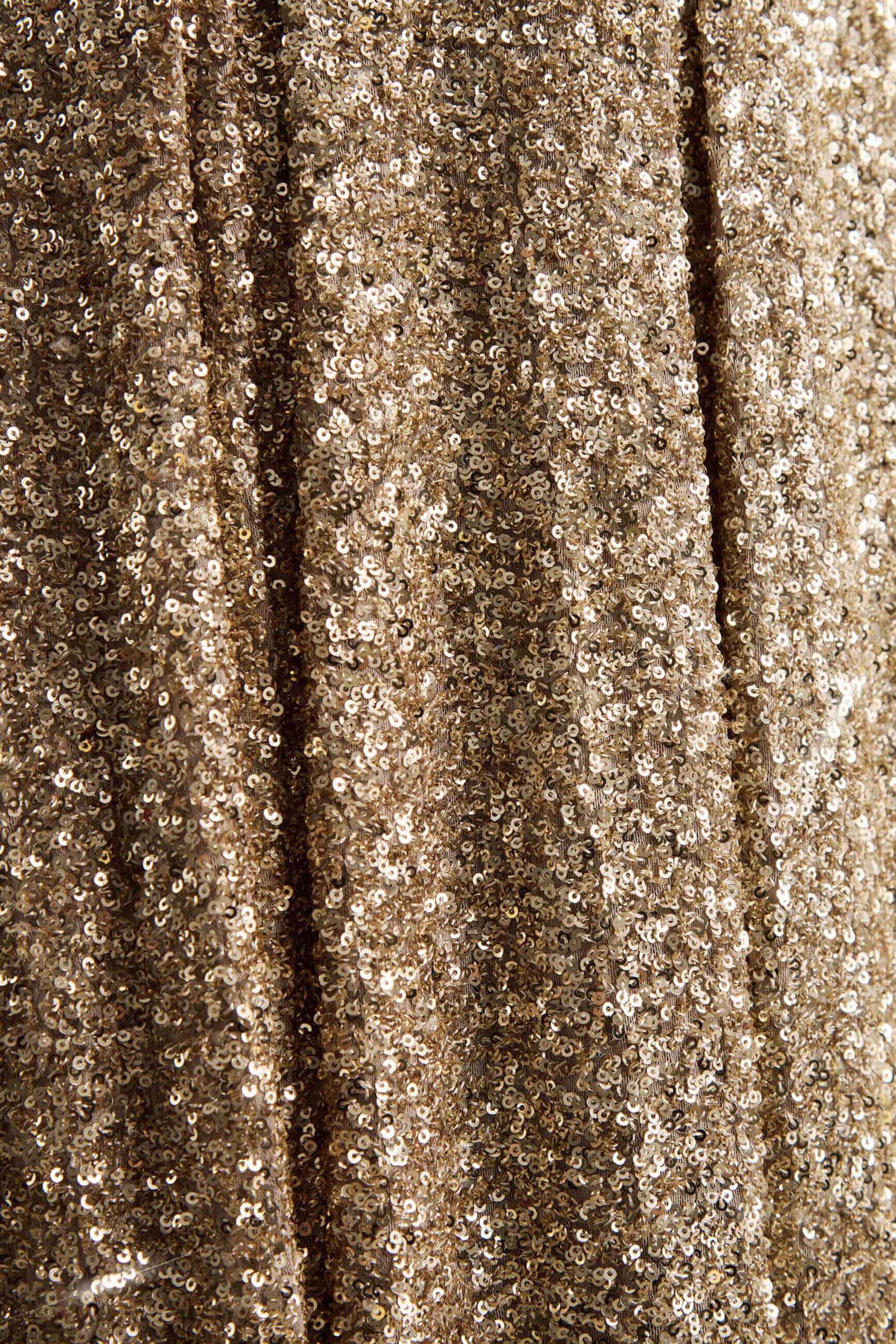 Lima | Champagne Sequin Square-Neck A-Line Midi Dress