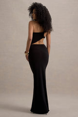 Giovanna | Black Asymmetric Maxi Dress With Wrap Skirt