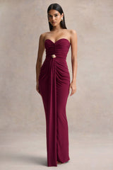 Beverly | Burgundy Bandeau Maxi Dress With Gathered-Detailing