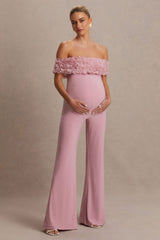 Sallow | Pink Floral Bardot Maternity Jumpsuit