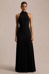 Tasmin | Black High-Neck Maxi Dress With Drop-Waist