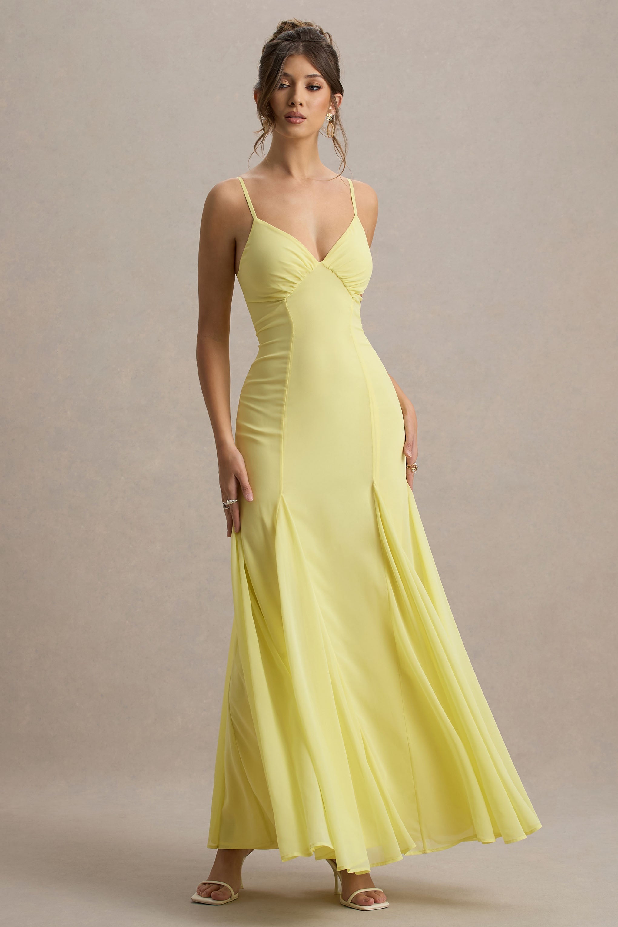 Massie | Lemon Chiffon Strappy Maxi Dress With Volume Hem