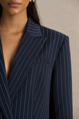 Alana | Navy Pinstripe Plunge-Neck Oversized Blazer