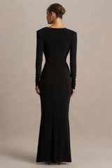 Daphira | Black Extreme-Plunge Neck Maxi Dress