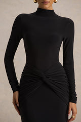 Alula | Black High-Neck Maxi Dress With Twist Detail