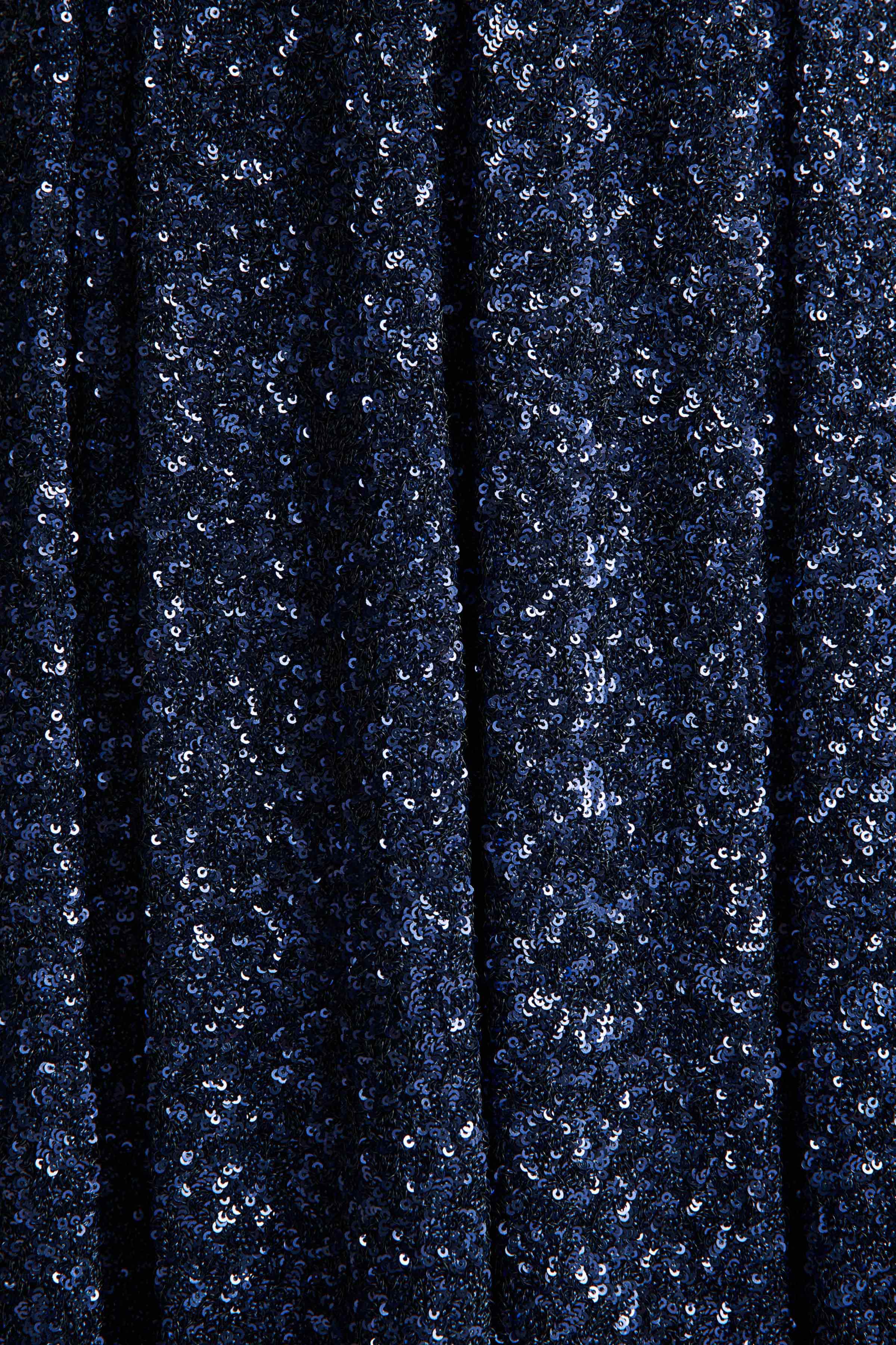 Lima | Navy Sequin Square-Neck A-Line Midi Dress
