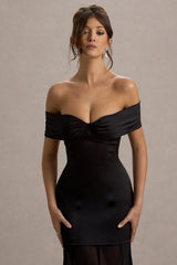 Anders | Black Satin Bardot Maxi Dress With Sheer Skirt