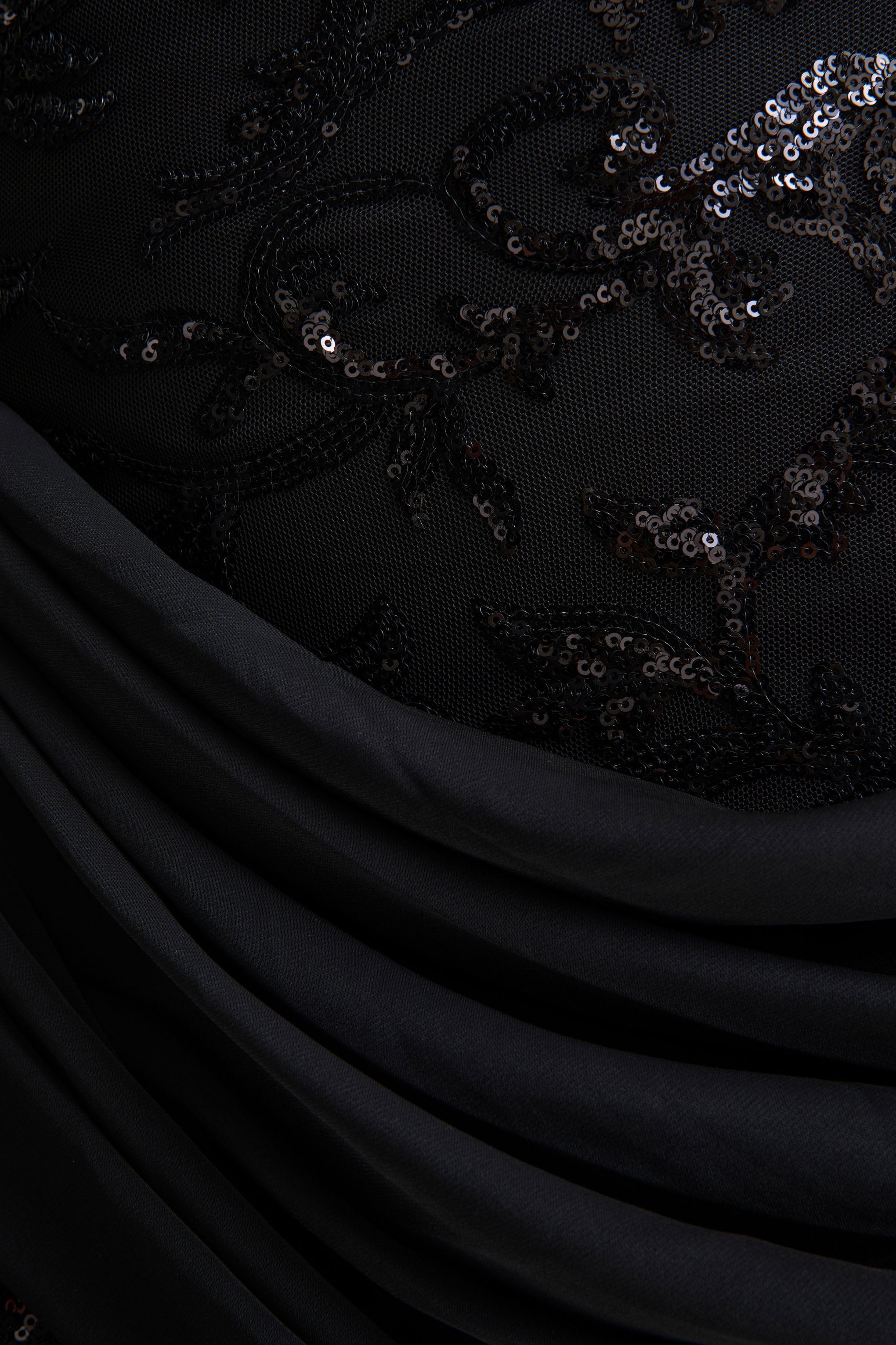 Florecita | Black Embellished Lace Crew-Neck Mini Dress With Sash Detail