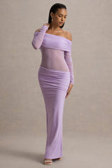 Belamour | Lavender Semi-Sheer Bardot Gathered Maxi Dress