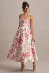 Annalise | Pink Porcelain Print Bandeau Skater Midi Dress