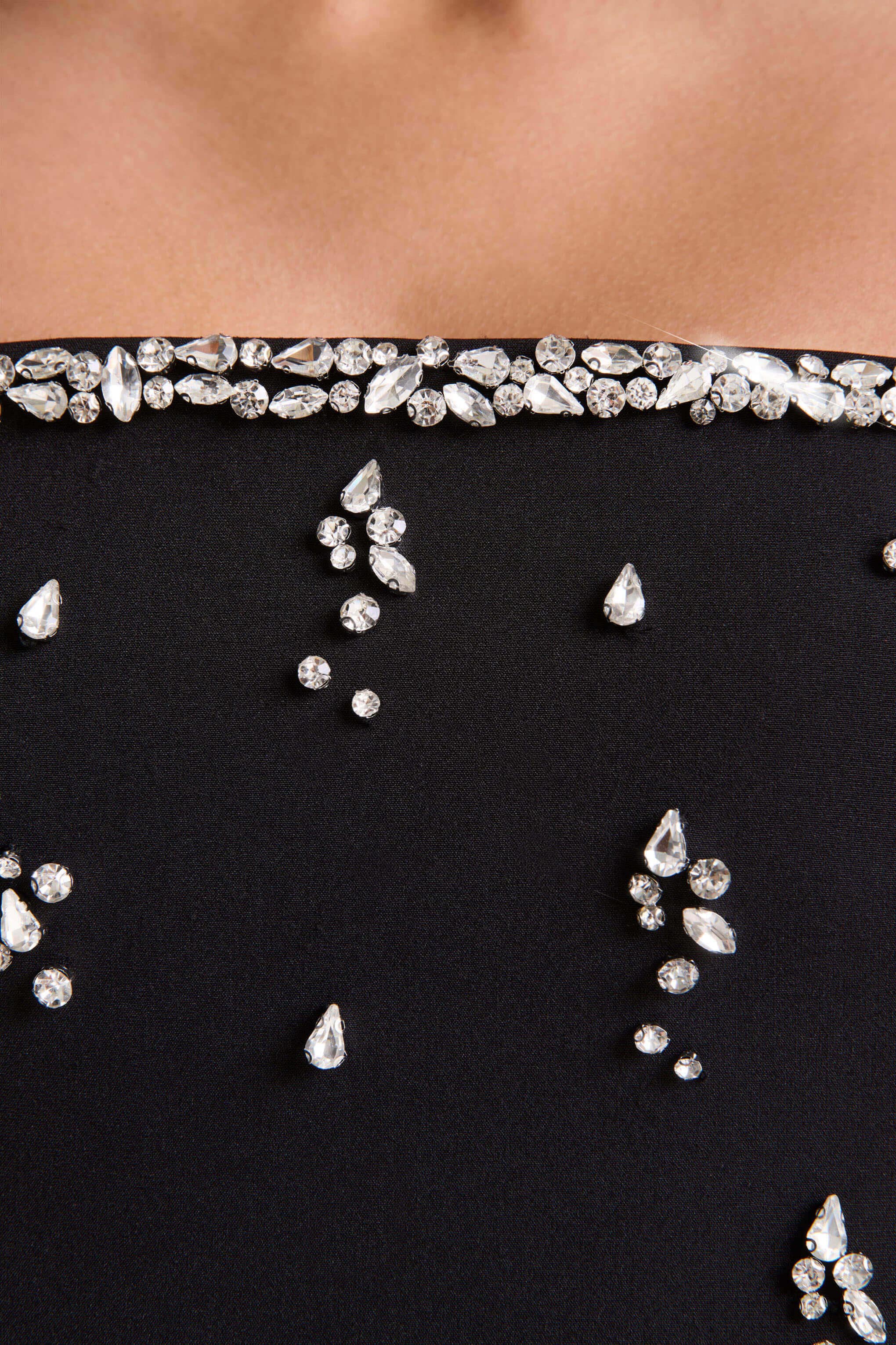 Rominia | Black Bandeau Hand-Embellished Maxi Dress
