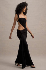 Giovanna | Black Asymmetric Maxi Dress With Wrap Skirt