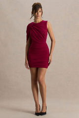 Missy | Burgundy Mini Dress With Cape-Sleeve And Ruched Detailing