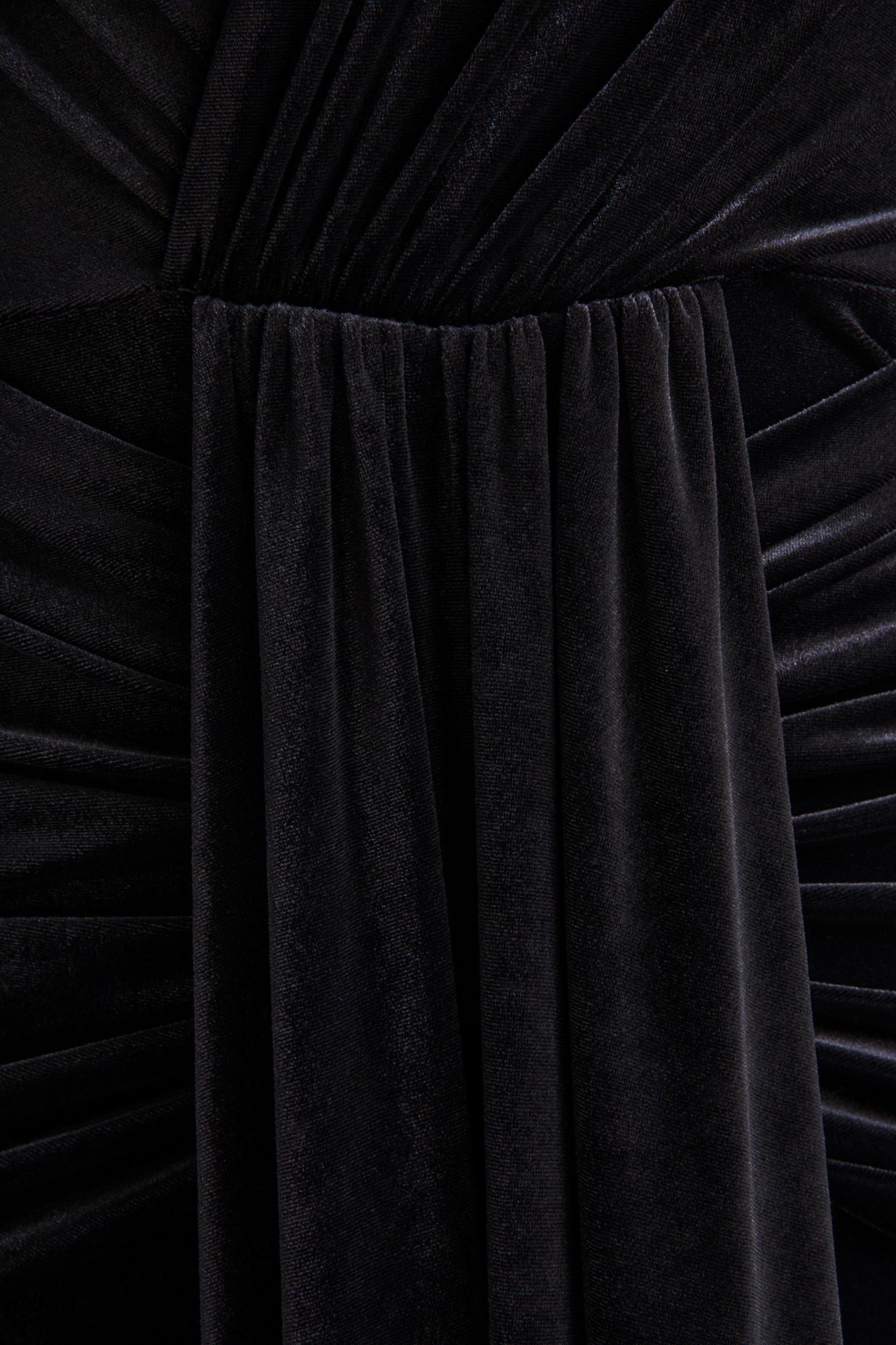 Halima | Black Velvet Plunge-Neck Maxi Dress With Gathered Detailing