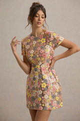 Eira | Pastel Floral Print Embellished Mini Dress